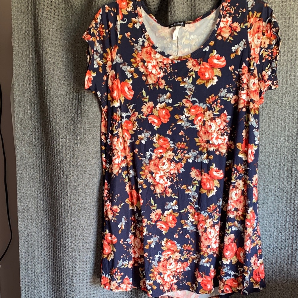 French Atmosphere Navy and Red Floral Blouse